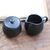 Ceramic cream and sugar set, 'Cute Couple' (pair) - Black Ceramic Creamer & Sugar Bowl (Pair) (image 2b) thumbail