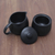 Ceramic cream and sugar set, 'Cute Couple' (pair) - Black Ceramic Creamer & Sugar Bowl (Pair) (image 2c) thumbail