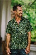 Men's hand-stamped cotton shirt, 'Green Canopy' - Hand Made Men's Green Cotton Shirt