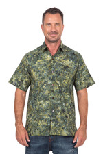 Men's hand-stamped cotton shirt, 'Green Canopy' - Hand Made Men's Green Cotton Shirt