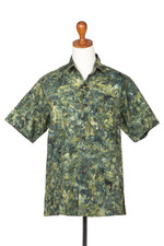 Men's hand-stamped cotton shirt, 'Green Canopy' - Hand Made Men's Green Cotton Shirt