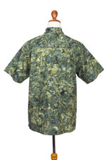 Men's hand-stamped cotton shirt, 'Green Canopy' - Hand Made Men's Green Cotton Shirt