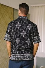 Men's hand-woven ikat cotton shirt, 'Dark Ash' - Hand Woven Men's Ikat Cotton Shirt