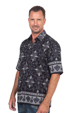 Men's hand-woven ikat cotton shirt, 'Dark Ash' - Hand Woven Men's Ikat Cotton Shirt