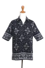 Men's hand-woven ikat cotton shirt, 'Dark Ash' - Hand Woven Men's Ikat Cotton Shirt