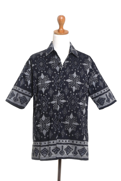 Camisa de hombre de algodón ikat tejida a mano - Camisa de algodón Ikat para hombre tejida a mano