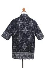 Men's hand-woven ikat cotton shirt, 'Dark Ash' - Hand Woven Men's Ikat Cotton Shirt