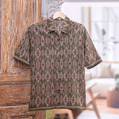 Hand Woven Men's Short Sleeved Cotton Shirt - Green Summer | NOVICA