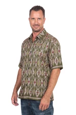 Men's hand-woven ikat cotton shirt, 'Green Summer' - Hand Woven Men's Short Sleeved Cotton Shirt