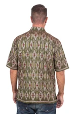 Men's hand-woven ikat cotton shirt, 'Green Summer' - Hand Woven Men's Short Sleeved Cotton Shirt