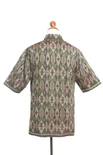 Men's hand-woven ikat cotton shirt, 'Green Summer' - Hand Woven Men's Short Sleeved Cotton Shirt
