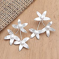 Sterling silver drop earrings, 'White Star Flower' - Sterling Silver Floral Drop Earrings