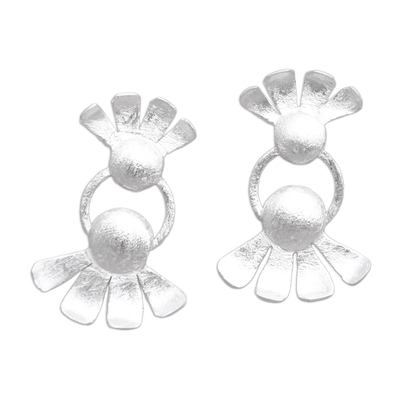 Sterling silver drop earrings, 'Mindful' - Handmade Sterling Silver Drop Earrings
