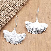Sterling silver drop earrings, 'Summer Fan' - Leaf-Motif Sterling Silver Drop Earrings