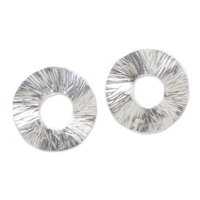 Sterling silver drop earrings, 'Focus on Kindness' - Circular Sterling Silver Drop Earrings
