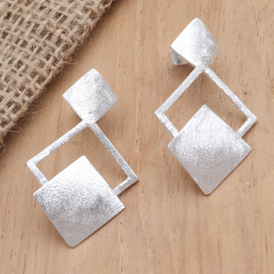 Sterling silver drop earrings, 'Forever and a Day' - Hand Made Geometric Sterling Silver Drop Earrings