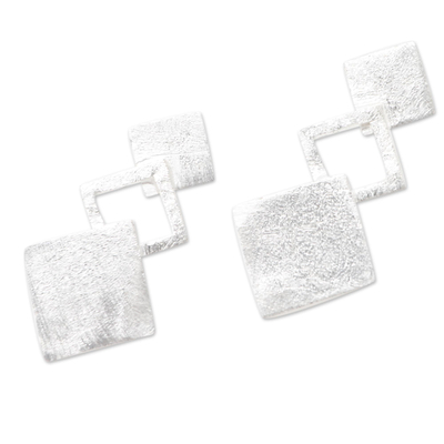 Sterling silver drop earrings, 'Open Window' - Handmade Geometric Sterling Silver Drop Earrings