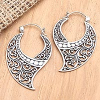 Sterling silver hoop earrings, 'Impress Me' - Hand Made Sterling Silver Hoop Earrings