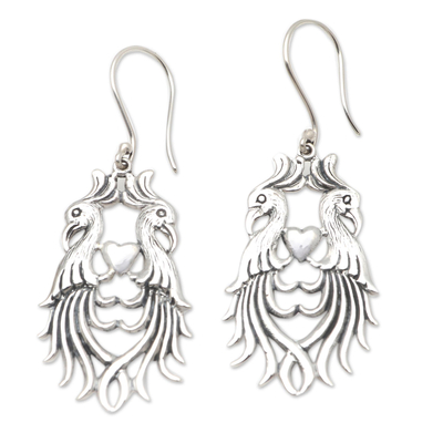 Handmade Sterling Silver Bird-Motif Dangle Earrings