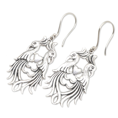 Sterling silver dangle earrings, 'Winged Hearts' - Handmade Sterling Silver Bird-Motif Dangle Earrings