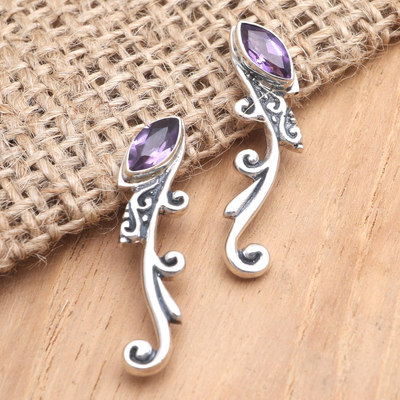Amethyst drop earrings, Purple Vine