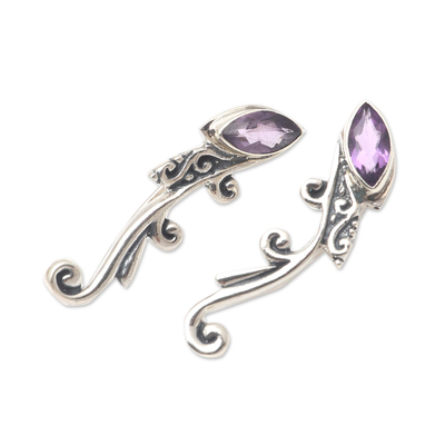Amethyst drop earrings, 'Purple Vine' - Amethyst and Sterling Silver Drop Earrings