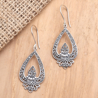 Sterling silver dangle earrings, 'Long Dream' - Hand Crafted Sterling Silver Dangle Earrings