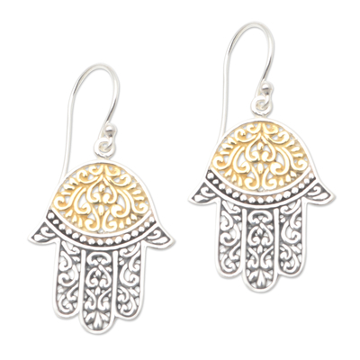 Gold-accented dangle earrings, 'Golden Protection' - Gold-Accented and Sterling Silver Dangle Earrings