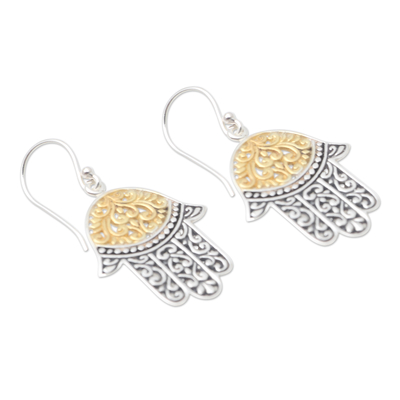 Gold-accented dangle earrings, 'Golden Protection' - Gold-Accented and Sterling Silver Dangle Earrings