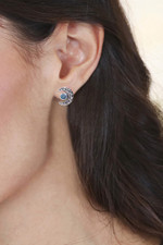 Opal button earrings, 'Blue Moon' - Opal and Sterling Silver Crescent Moon Button Earrings