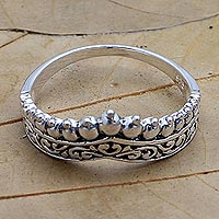 Sterling silver band ring, 'Crowned' - Hand Crafted Sterling Silver Band Ring