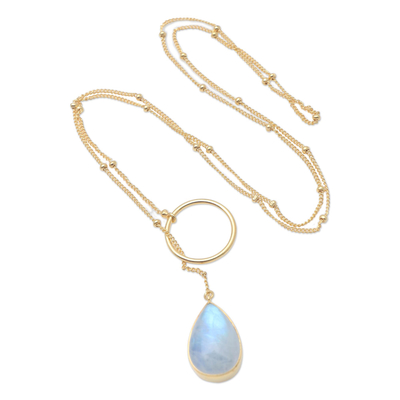 Gold-Plated Rainbow Moonstone Pendant Necklace