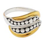 Gold-accented wrap ring, 'Complementary Love' - Handmade Gold-Accented Wrap Ring