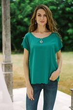 Embroidered top, 'Timeless in Emerald' - Green Short-Sleeved Rayon Blouse