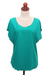 Embroidered top, 'Timeless in Emerald' - Green Short-Sleeved Rayon Blouse thumbail