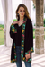 Embroidered cotton kimono jacket, 'Lily Blossom in Black' - Embroidered Black Cotton Kimono Jacket (image 2b) thumbail