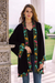 Embroidered cotton kimono jacket, 'Lily Blossom in Black' - Embroidered Black Cotton Kimono Jacket (image 2c) thumbail