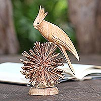Wood statuette, 'Single Cockatoo'