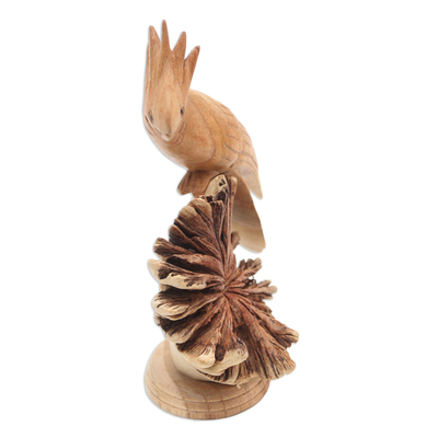 Wood statuette, 'Single Cockatoo' - Hand Crafted Jempinis Wood Cockatoo Statuette
