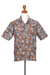 Camisa de algodón para hombre - Camisa Batik De Hombre De Algodón Marrón Balinesa Con Mangas Cortas