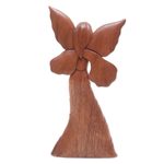 Wood statuette, 'Butterfly Queen' - Hand Carved Suar Wood Fairy Statuette