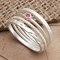 Sterling silver stacking rings, 'Pink Slip in Silver' (set of 4) - Sterling Silver Stacking Rings (Set of 4)