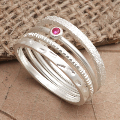 Sterling silver stacking rings, Pink Slip in Silver (set of 4)