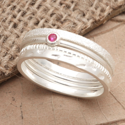 Sterling silver stacking rings, 'Pink Slip in Silver' (set of 4) - Sterling Silver Stacking Rings (Set of 4)