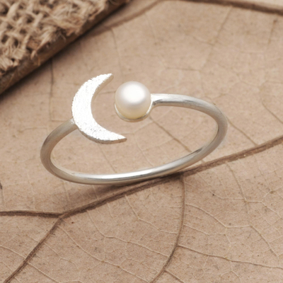 Cultured pearl cocktail ring, By the Moon in Silver