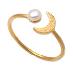 Gold-plated cultured pearl cocktail ring, 'By the Moon in Gold' - Gold-Plated Mabe Pearl Cocktail Ring