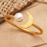 Gold-plated cultured pearl cocktail ring, 'By the Moon in Gold' - Gold-Plated Mabe Pearl Cocktail Ring