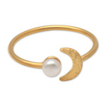 Gold-plated cultured pearl cocktail ring, 'By the Moon in Gold' - Gold-Plated Mabe Pearl Cocktail Ring