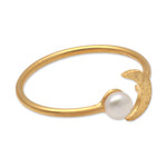 Gold-plated cultured pearl cocktail ring, 'By the Moon in Gold' - Gold-Plated Mabe Pearl Cocktail Ring