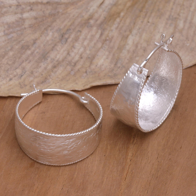 Sterling silver hoop earrings,'Good Spirit in Silver' - Hand Crafted Sterling Silver Hoop Earrings